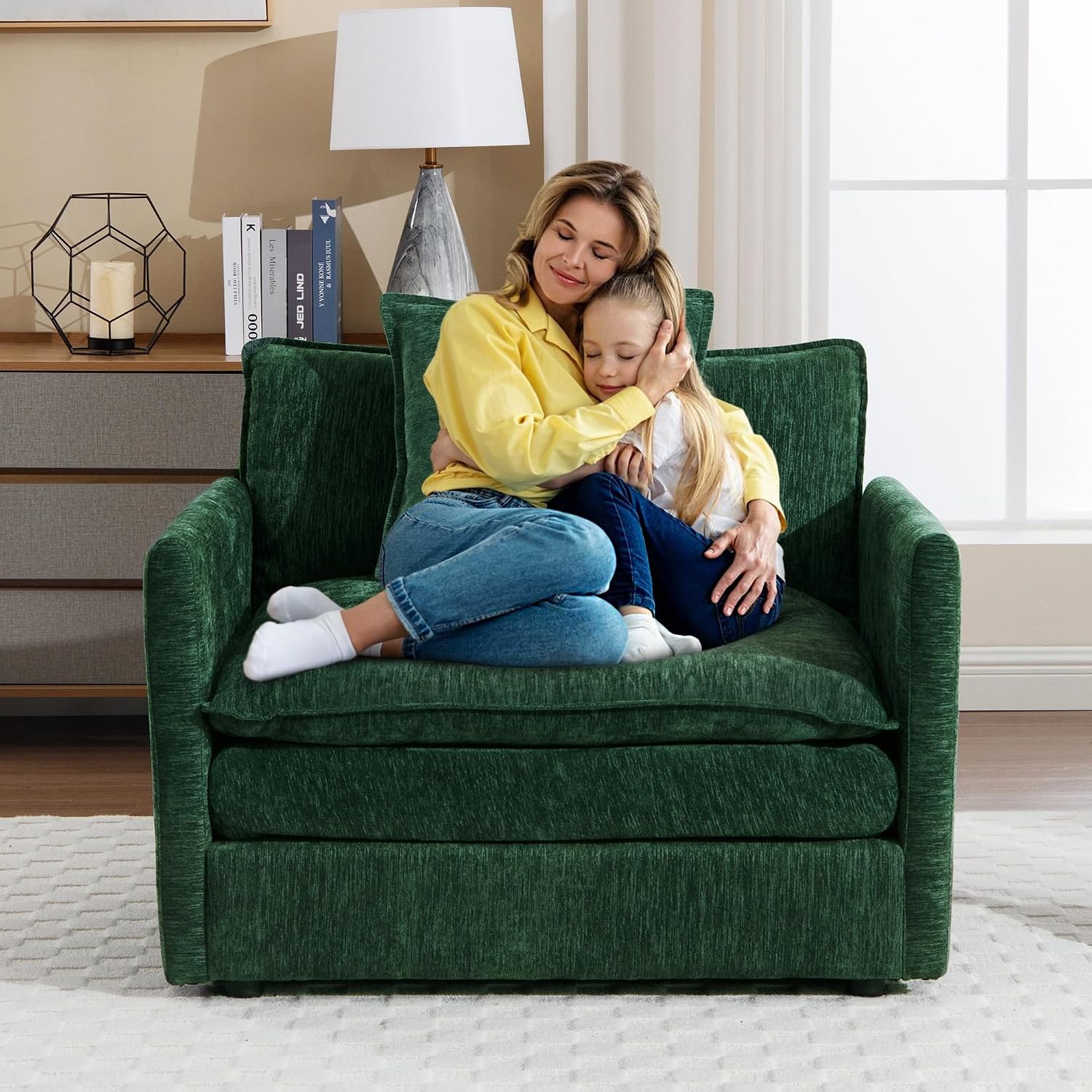 Oversized Chenille Accent Armchair with Ottoman Comfy Lounge Sofa