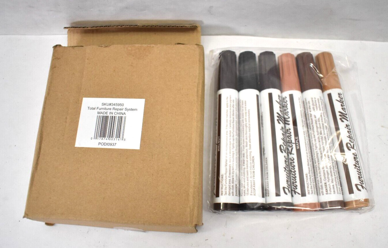 Total Furniture Repair Markers System 6 Piece Kit Filler Touch Up Wood Filler