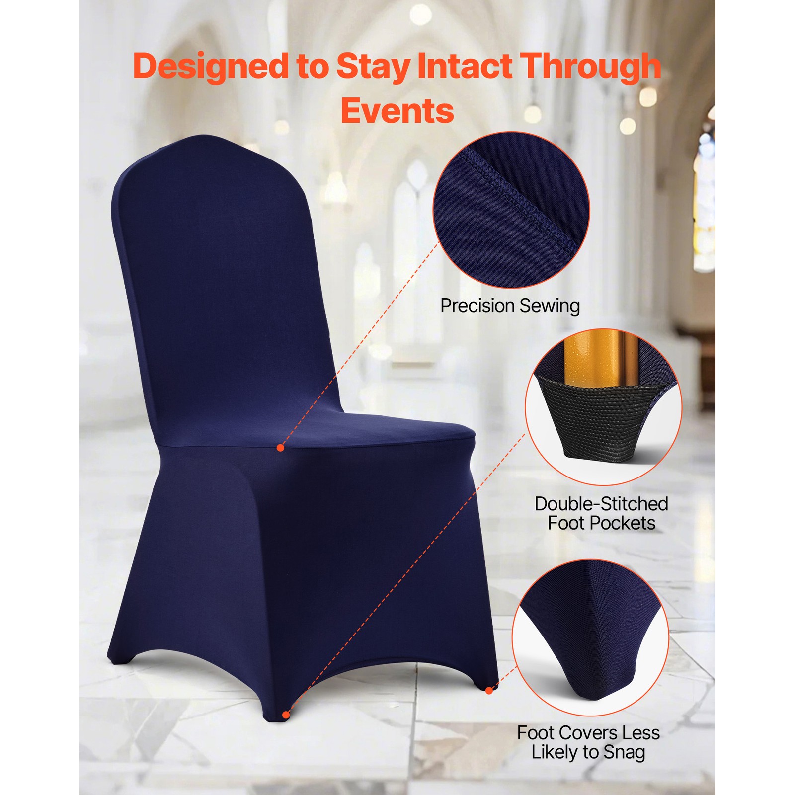 50 Pcs Navy Blue Chair Covers, Polyester Spandex Stretch Slipcovers for