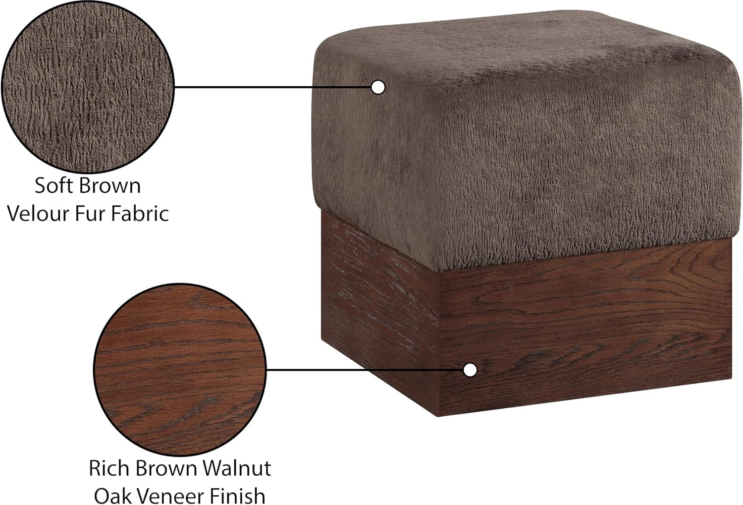 Luxurious Havre Brown Velour Fur Ottoman Stool for Stylish Interiors