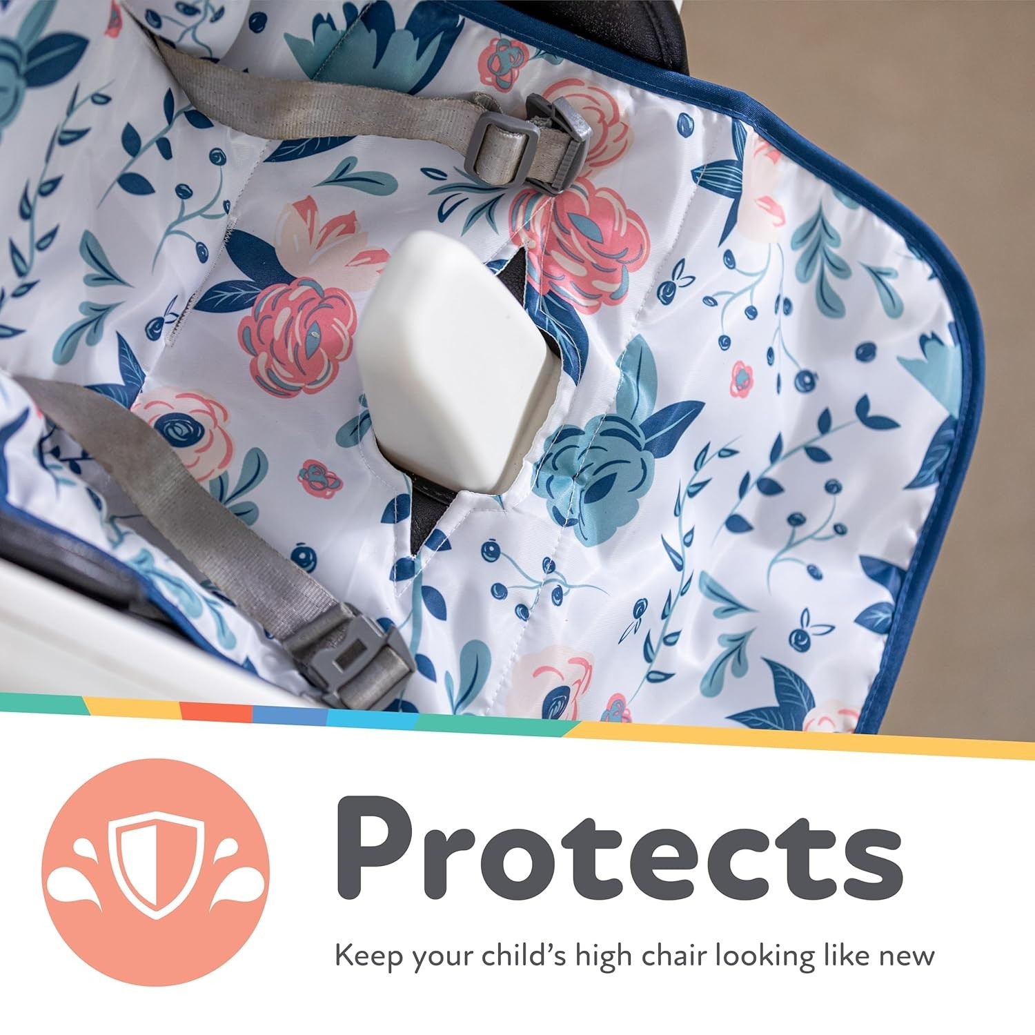 Floral Print High Chair Cover – Water-Resistant, Plush & Secure Fit 3/5 Point