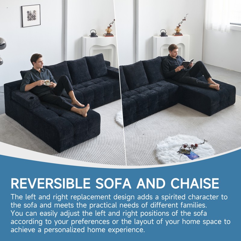 Modern Style L-Shaped Sectional Sofa with USB Ports Bluetooth Speaker 102