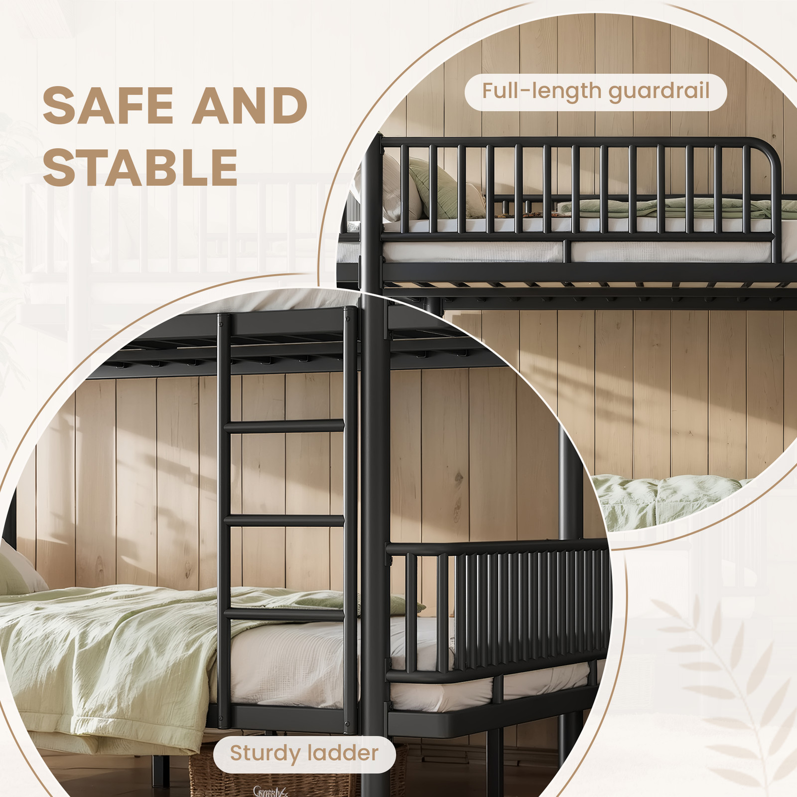Full over Full/Queen over Queen Bunk Bed w/Ladders & Guardrails Metal Bunk Bed