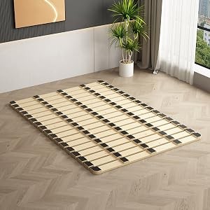 Foldable Floor Bed Frame, Breathable Wooden Roll-Up Slats Base for Japanese