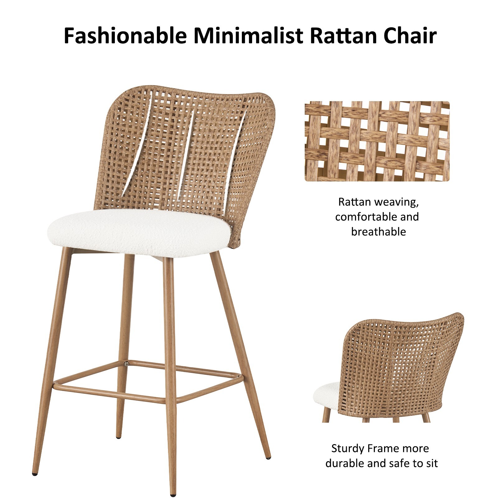 Rattan Bar Stools Set of 2, Rattan Counter Height Stool,Bar Stools,Counter Stool