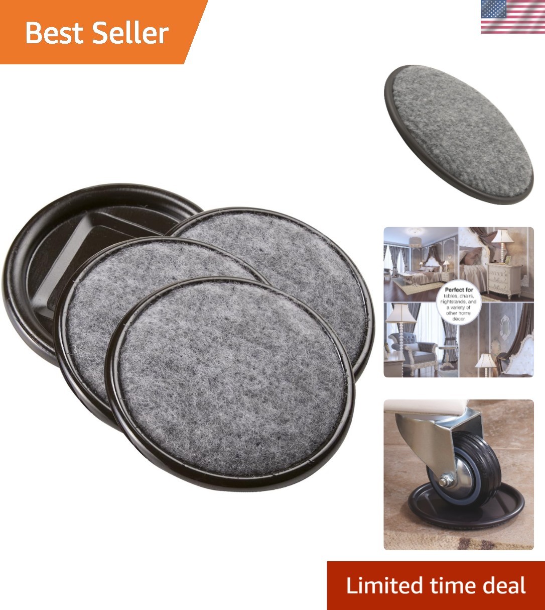 2-1/2″ Round Reusable Carpet Bottom Furniture Caster Cups for Office Chairs, …