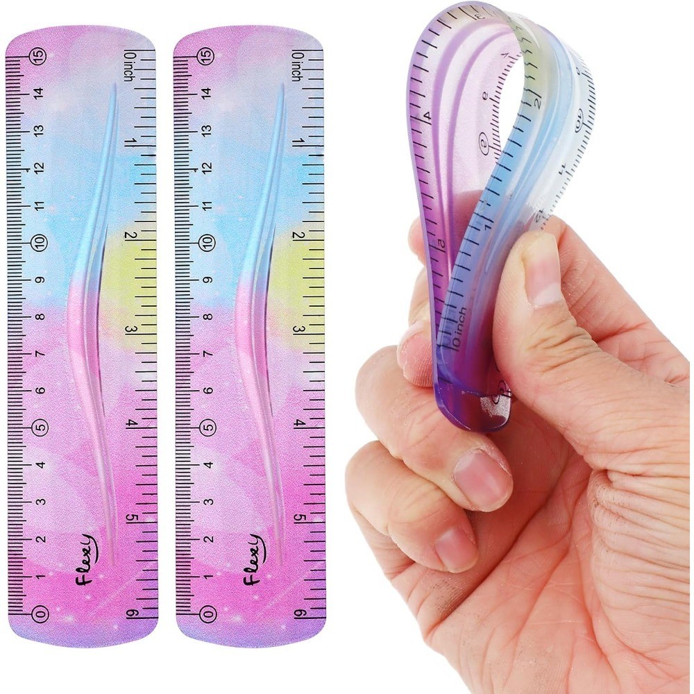 2-Piece Flexible Ruler, 15cm/6inch Plastic Shatterproof Straight Edge Soft