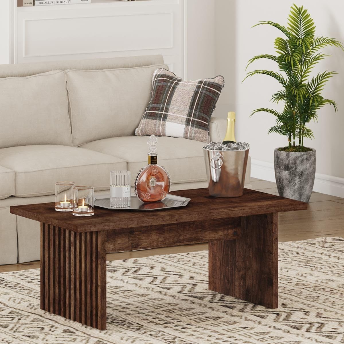 Coffee Table for Living Room, 43Inch Farmhouse Wood Center Table, Rectangle Mid-