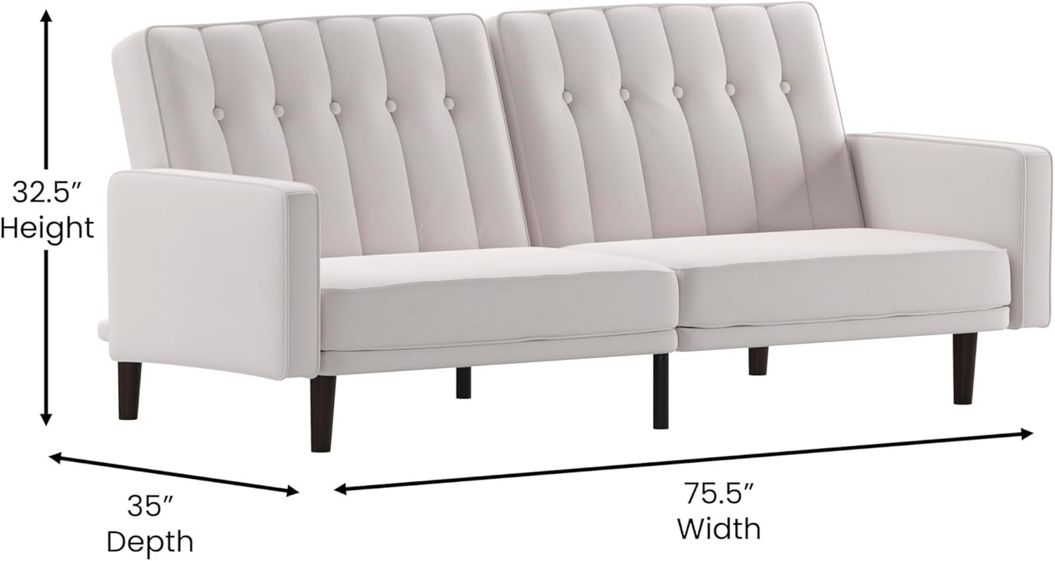 Carter Tufted Split Back Sofa Futon – Stone Faux Linen