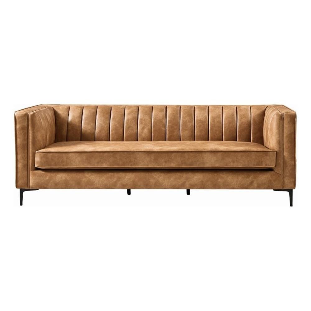 Ashcroft Kendrix 84” Leather Upholstered Sofa in Cognac Tan