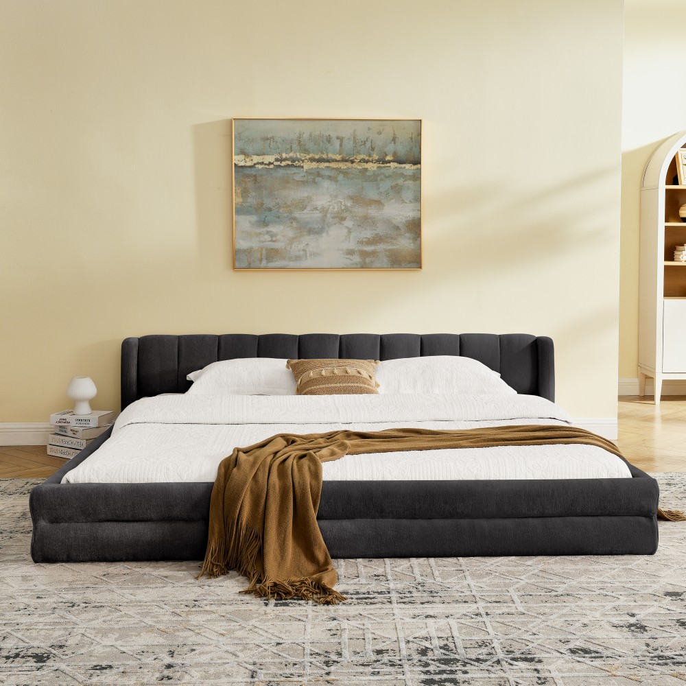 King Size Upholstered Bed Frame with Thick Fabric comfortable upholstered