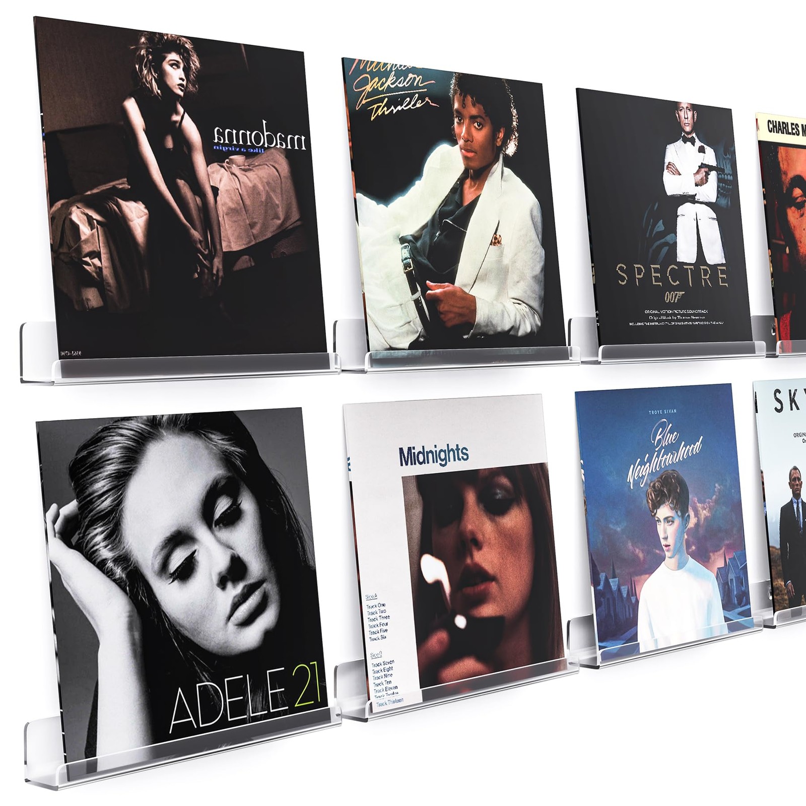 8 Pack Vinyl Record Shelf Wall Mount, 12 Inch Album Record Holder Display, Clear