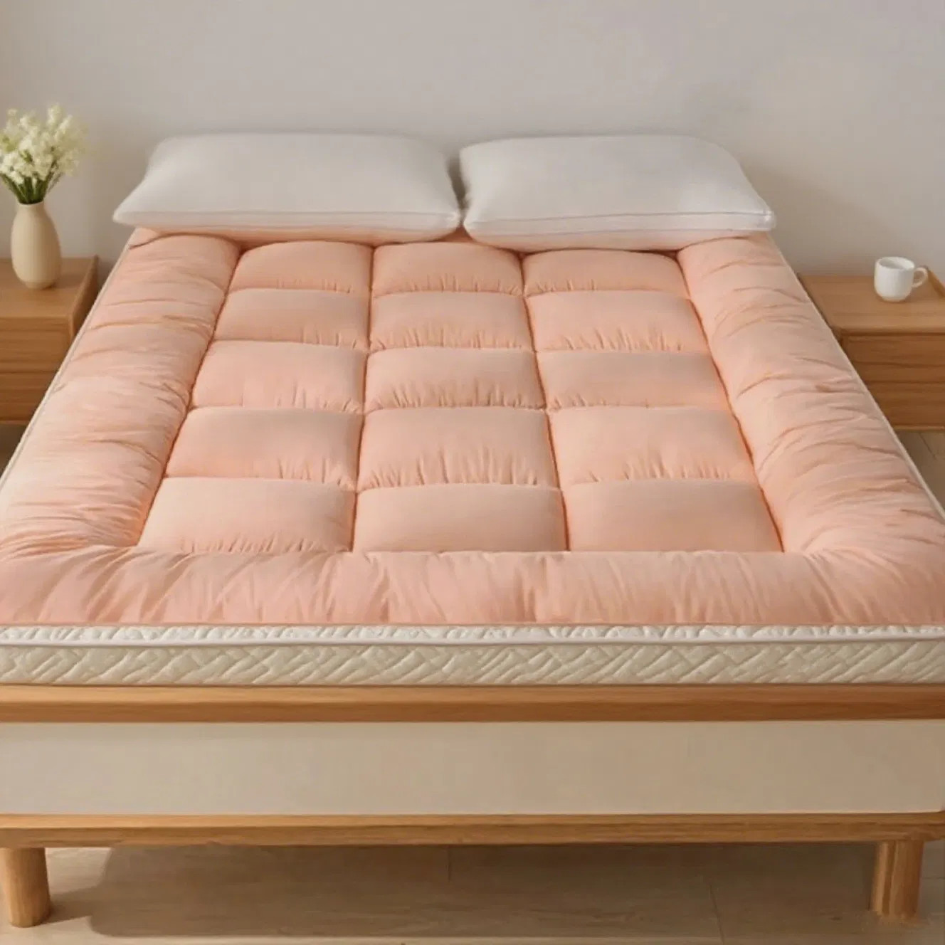 Queen Mattress Pad with Checkered 3D Edges – Soft Quilted Cushion, Breathable Be