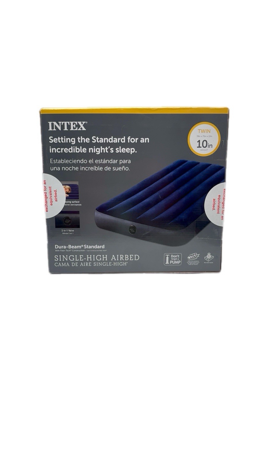Intex Single-High Airbed Twin 39in x 75in x 10in Height Dura-Beam Standard Box
