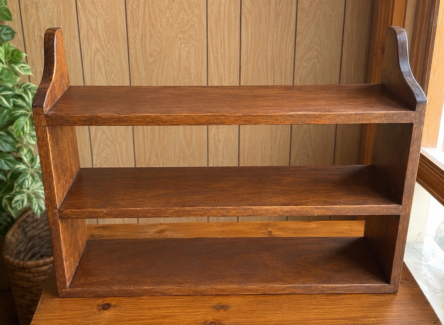 Wood Wall Shelf or Tabletop, 2-Shelf Open Face, Brown Medium Tone