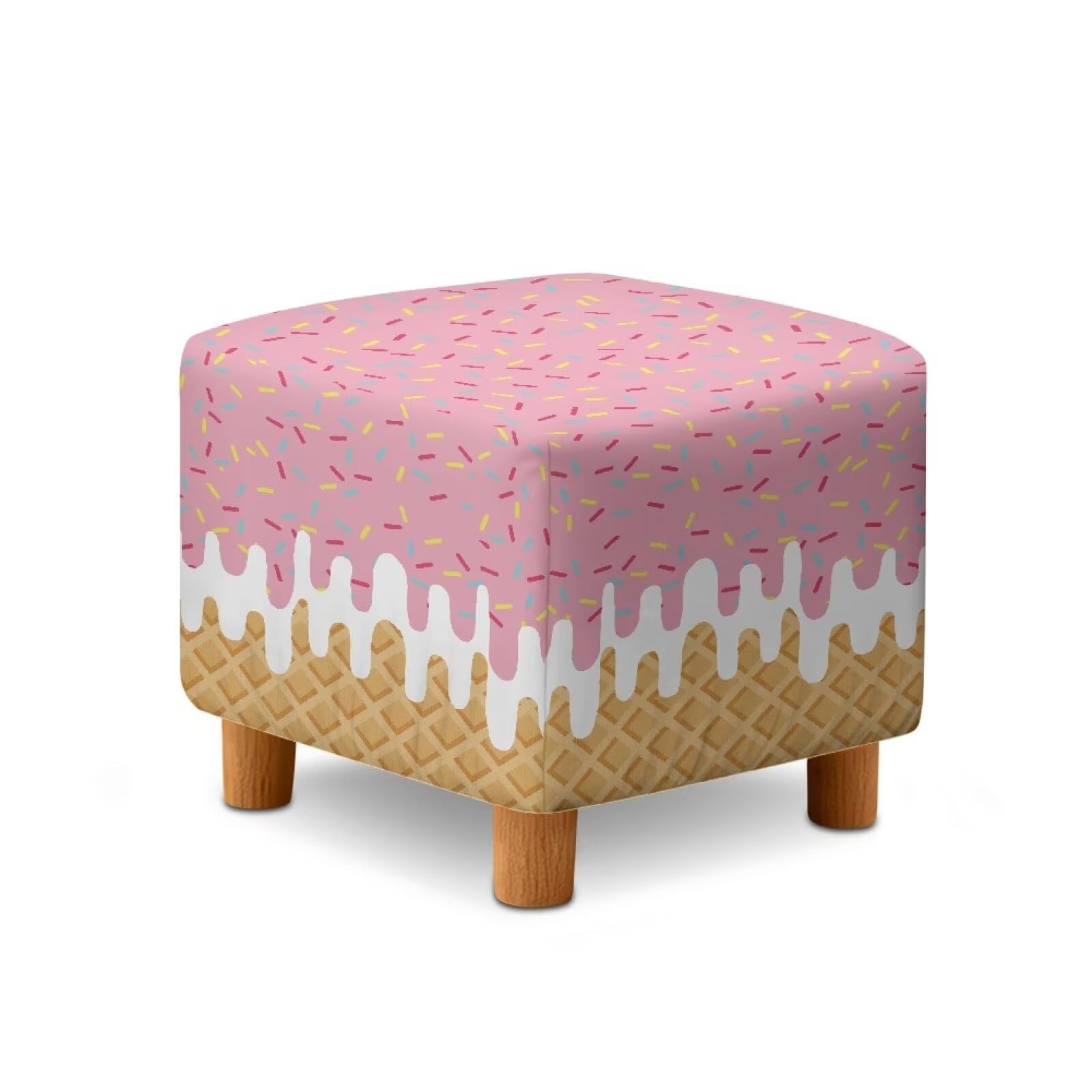 Ice Cream Pattern Cube Footstool Cover 13″ L x 13″ W x 15″ H Stretch Square S…