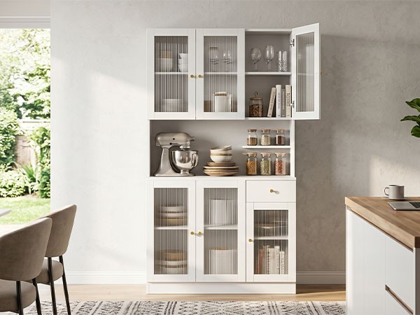 70.9in Tall Cabinet Freestanding Storage Cabinet Wooden with Open Compartment