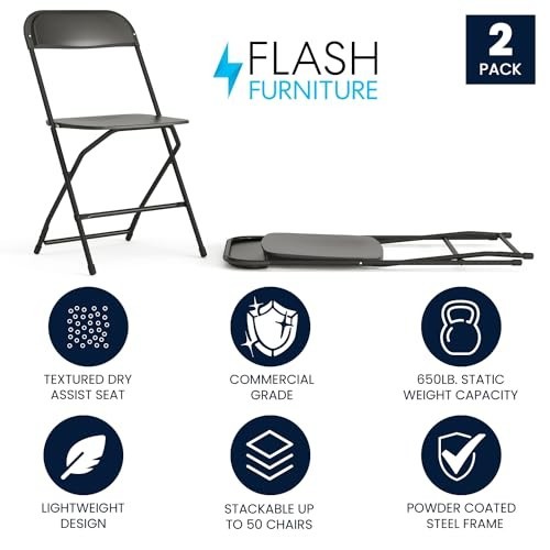 Stackable Plastic Folding Chairs for Parties & Weddings, 650 lb Capacity, Set of