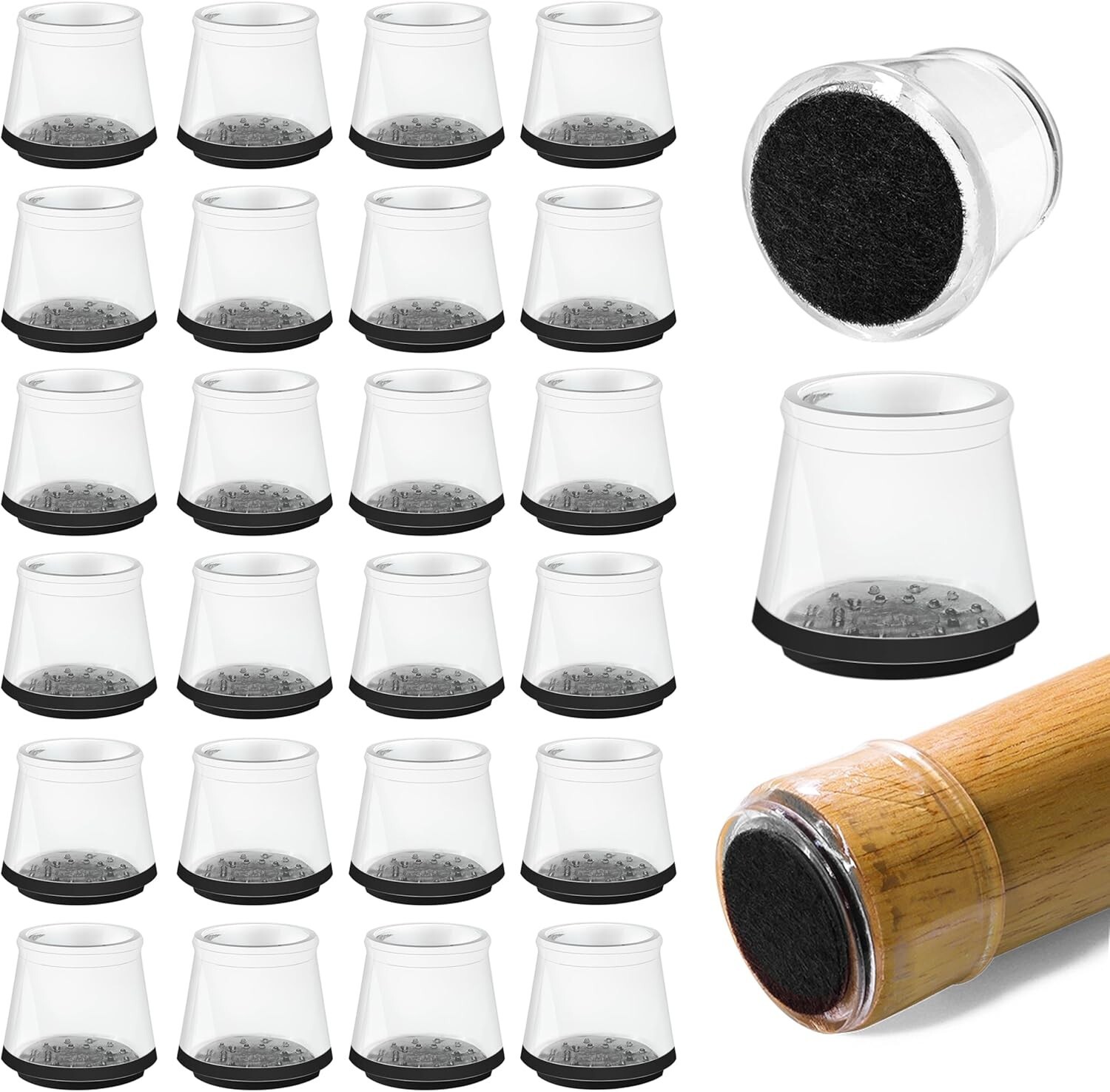 24 Pack Small Silicone Chair Leg Floor Protectors Clear-Black Table Feet Caps