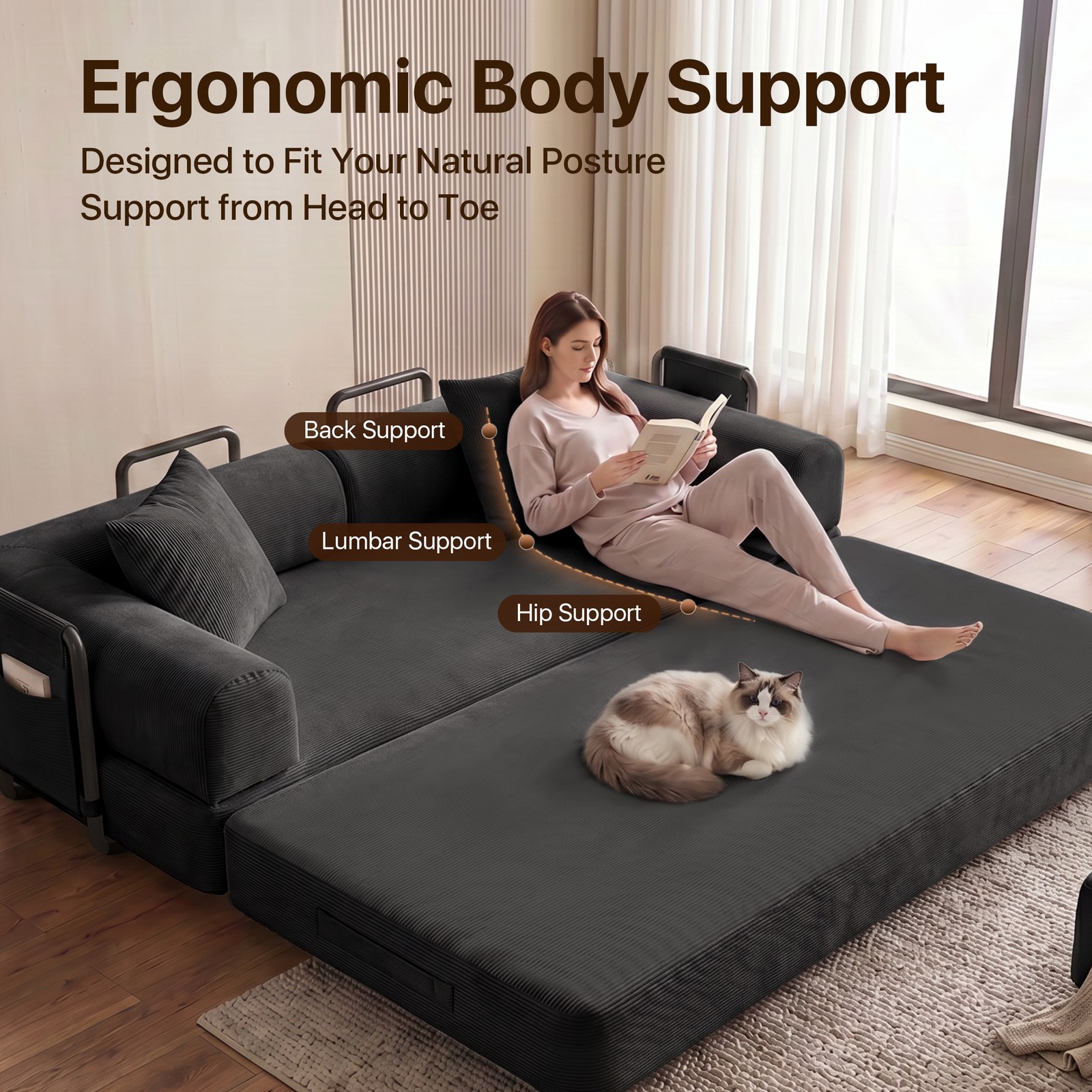 5-in-1 Convertible Folding Sofa Bed,Pull Out Bed Futon Sleeper Sofa No Assembly