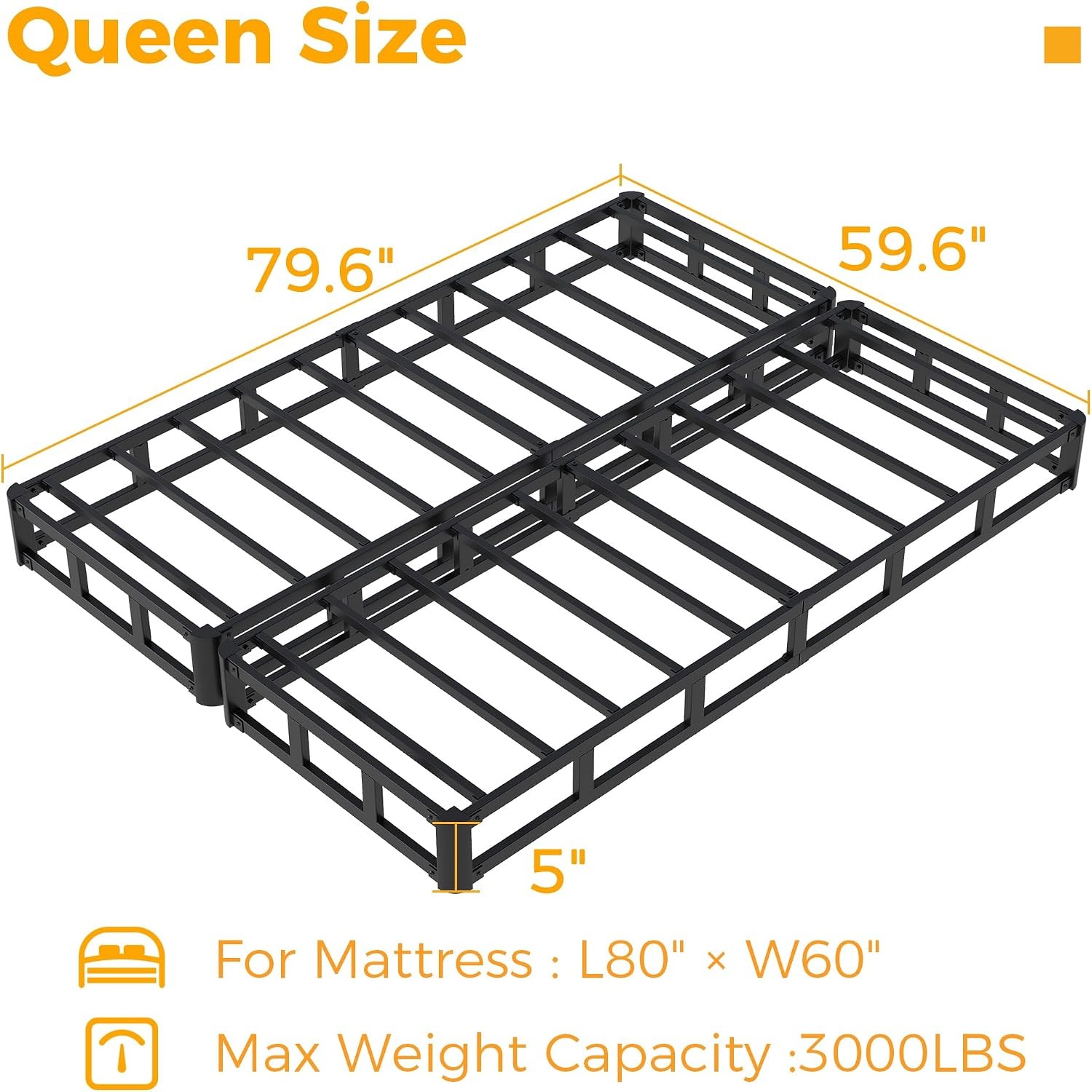 Split Queen Box Spring 5 Inch, Easy Assembly Bed Foundation, Heavy Duty Low