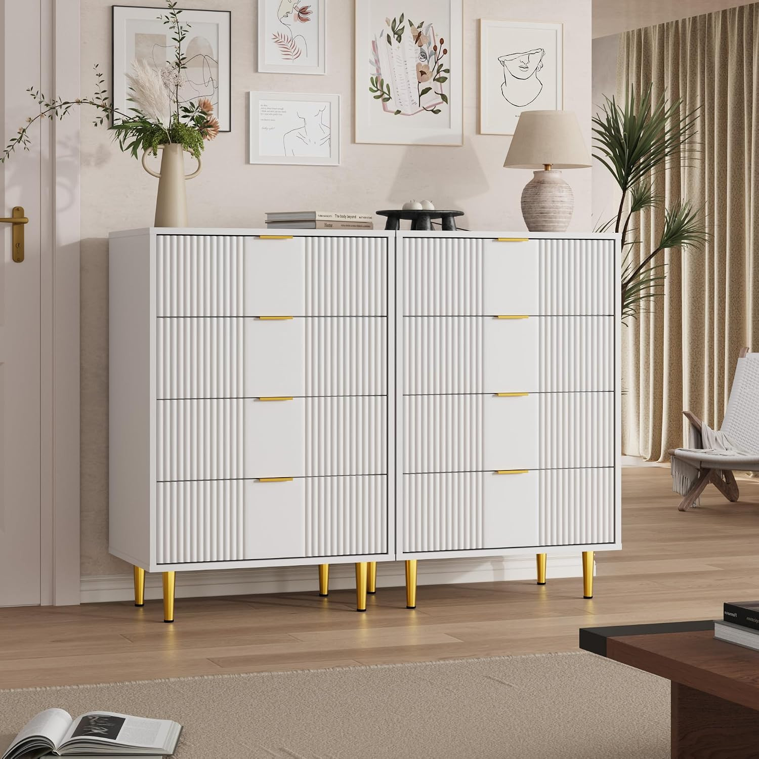 Fluted Dresser for Bedroom with 4 Drawers, 36.85″ Tall Modern Chest of Drawers w