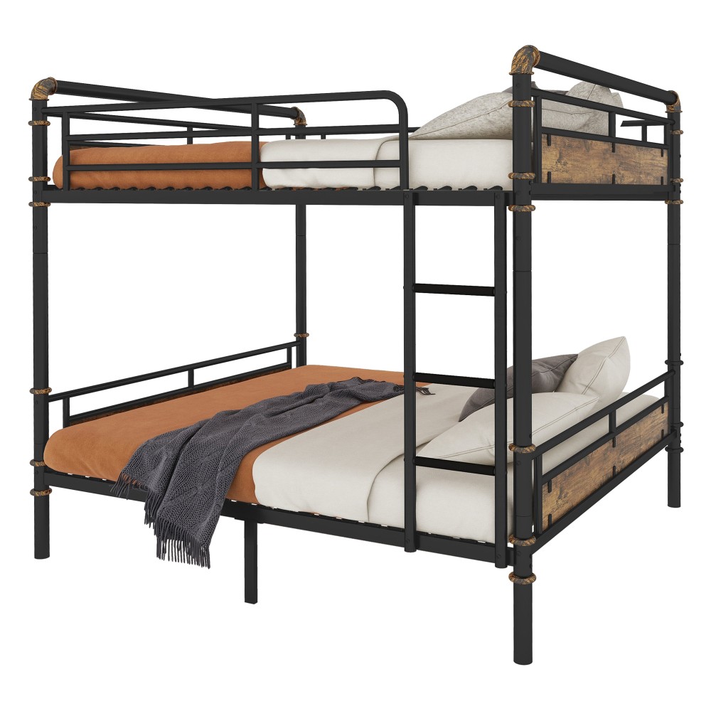 Industrial Queen Over Queen Metal Bunk Bed Detachable Frame Safety Guardrails