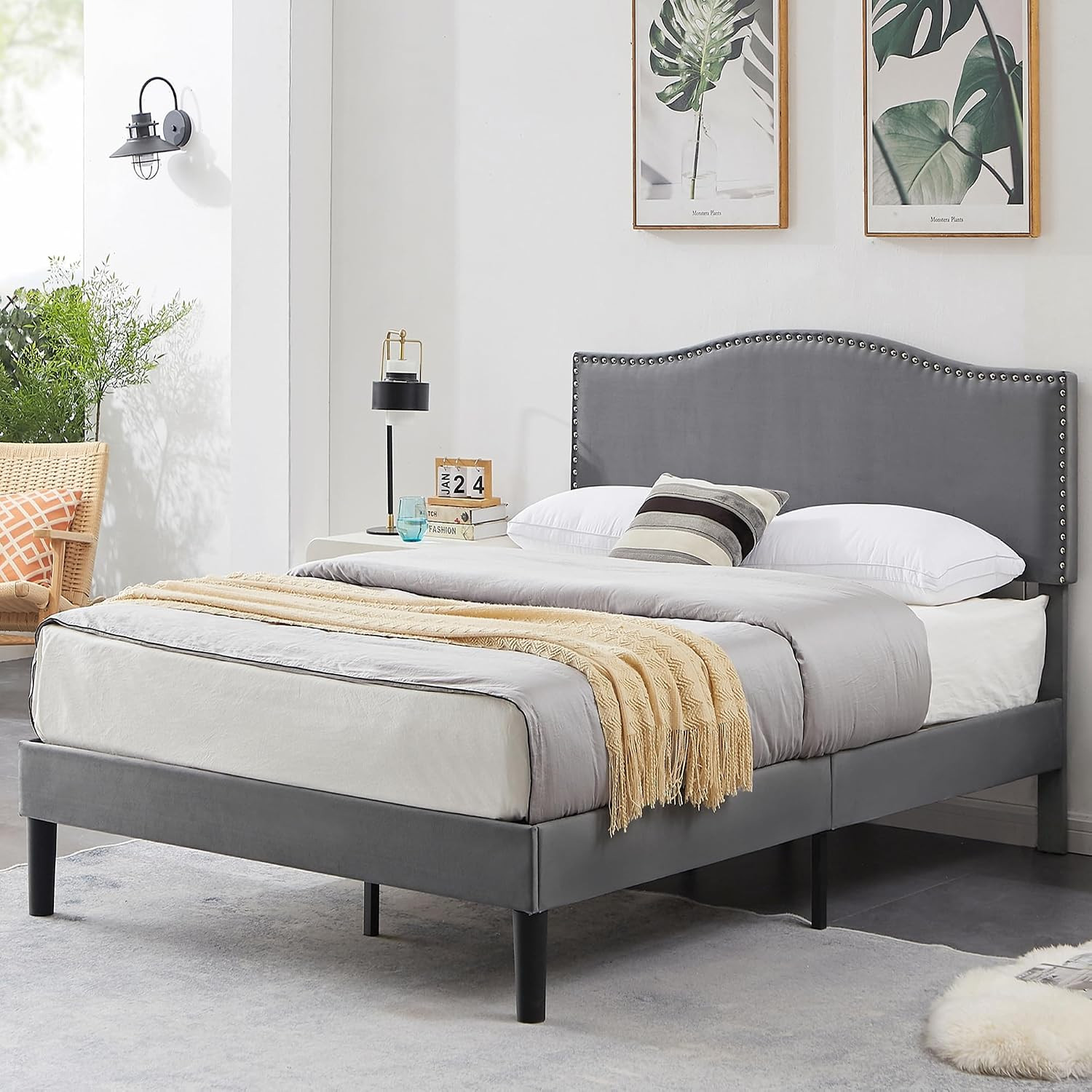 Adjustable Dark Grey Full Bed Frame with Heavy-Duty Support and Easy Assembly