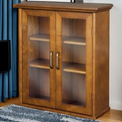 Glass Door Wall Cabinet with Adjustable Shelves Brown Kitchen Bathroom Cupboard