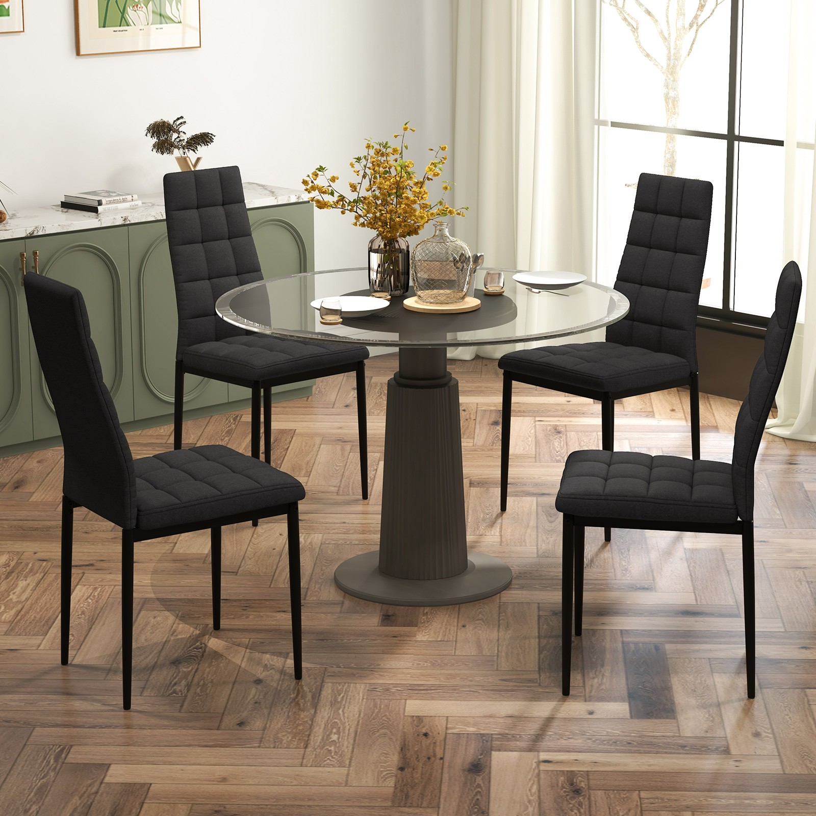 Costway 4PCS Kitchen Room Dining Side Chairs Fabric Cushion Metal Frame