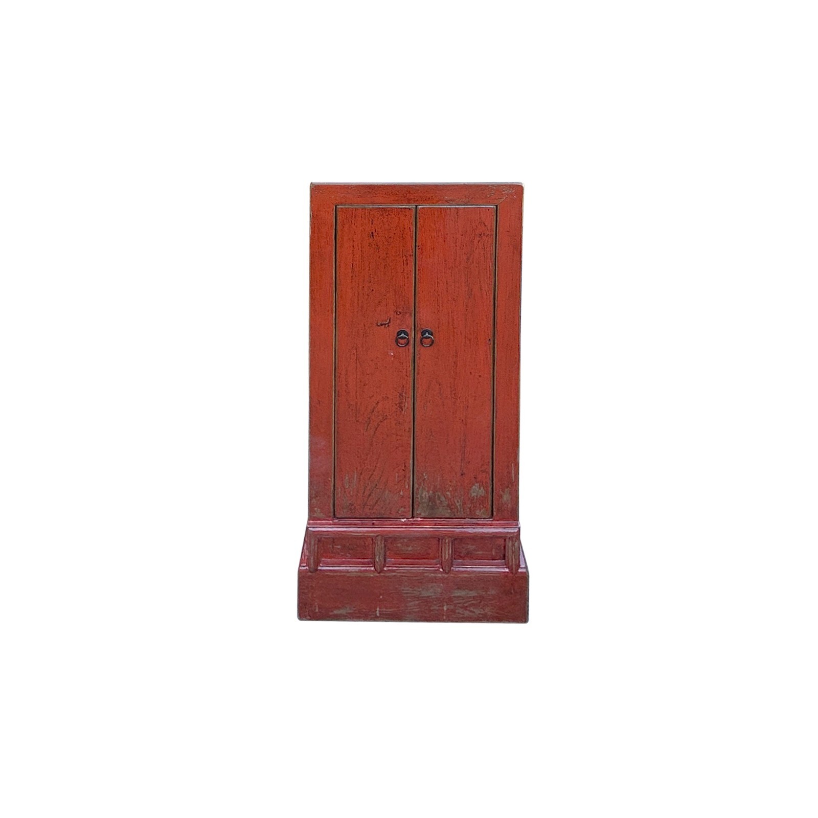 Distressed Orange Red Color Slim End Table Nightstand Cabinet ws4415