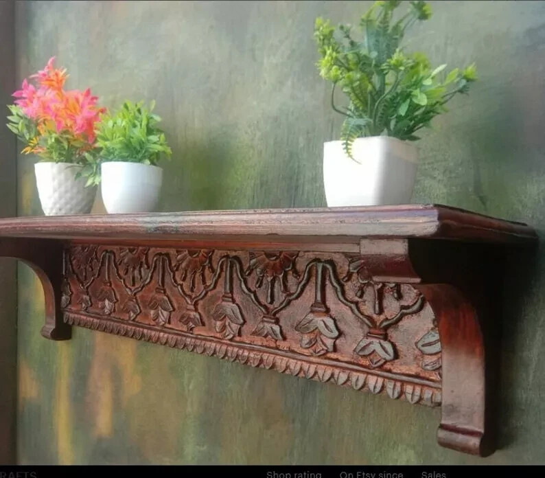 Beautiful Designer carving wood wall shelf/Unique Hand Carved wall shelf Gift