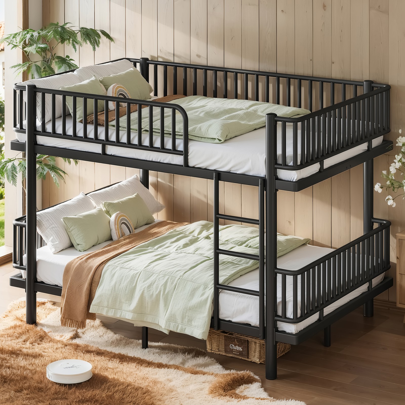 Full over Full/Queen over Queen Bunk Bed w/Ladders & Guardrails Metal Bunk Bed
