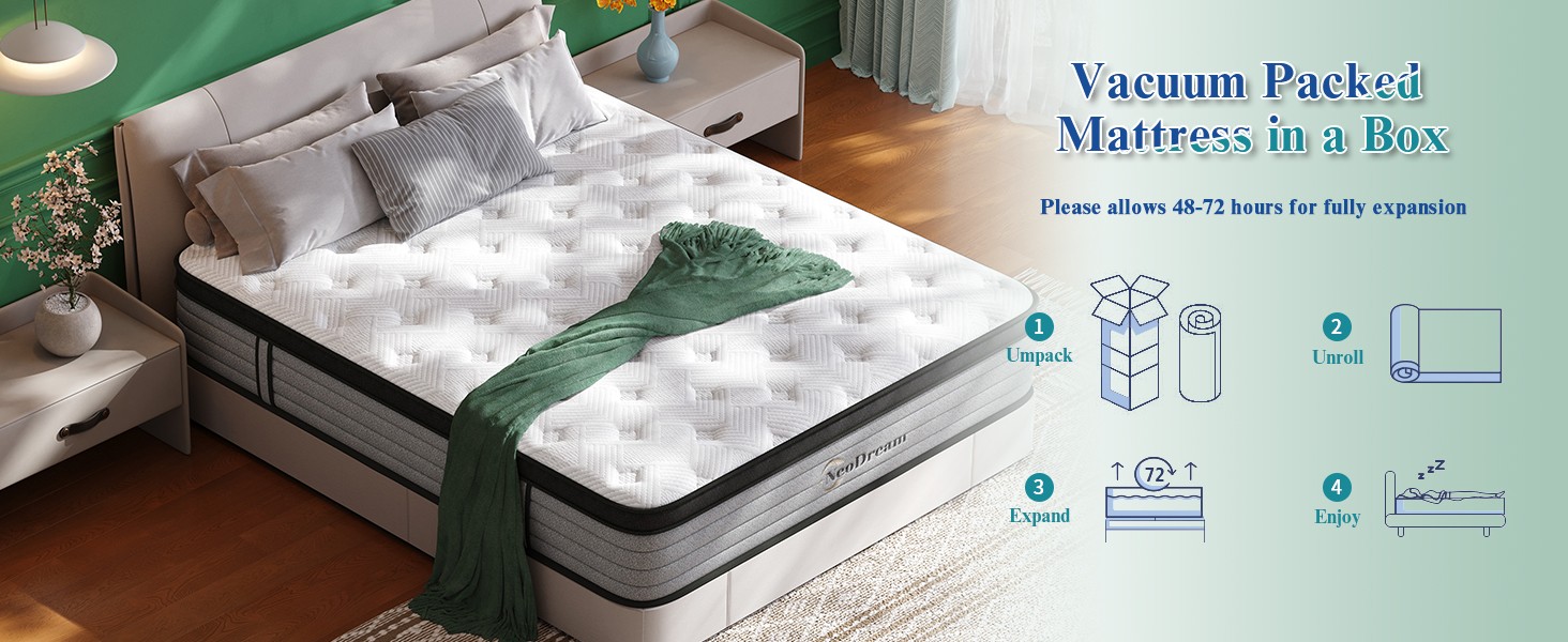 Queen Mattress, 14 Inch Queen Size Mattress in a Box, Hybrid Matress with Memory