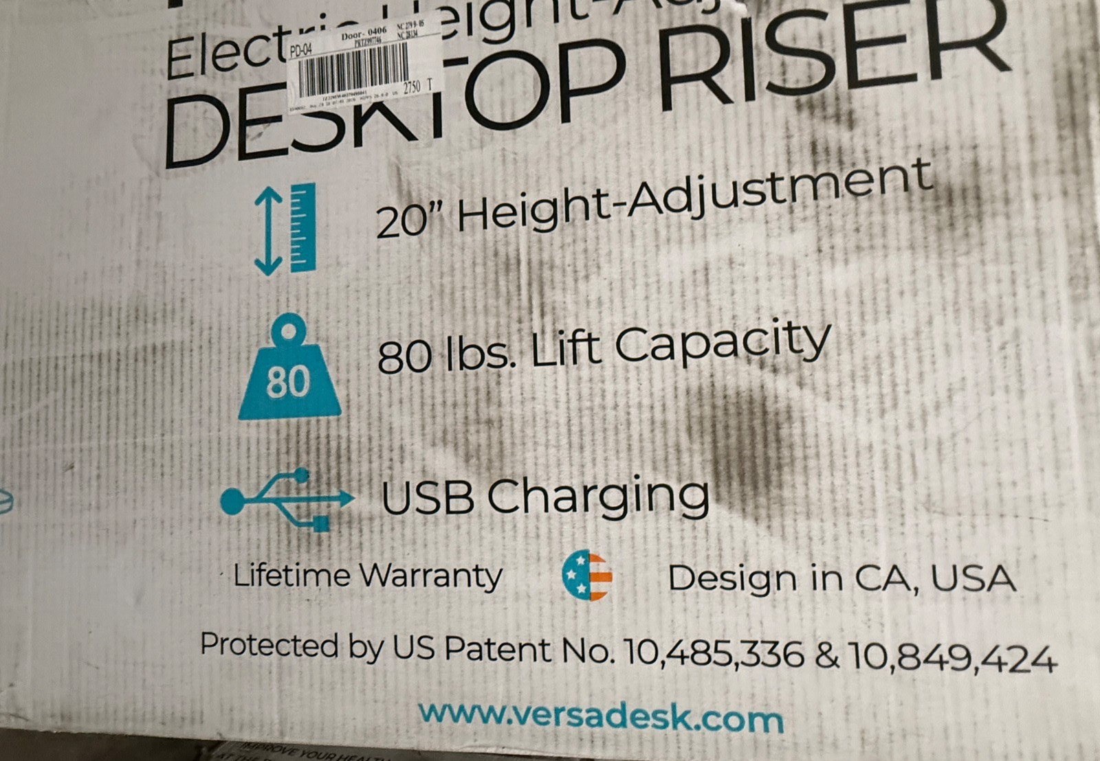 Versa Desk Desktop Riser Powerpro Electric Height Adjustable VDPP 48″x24″ White