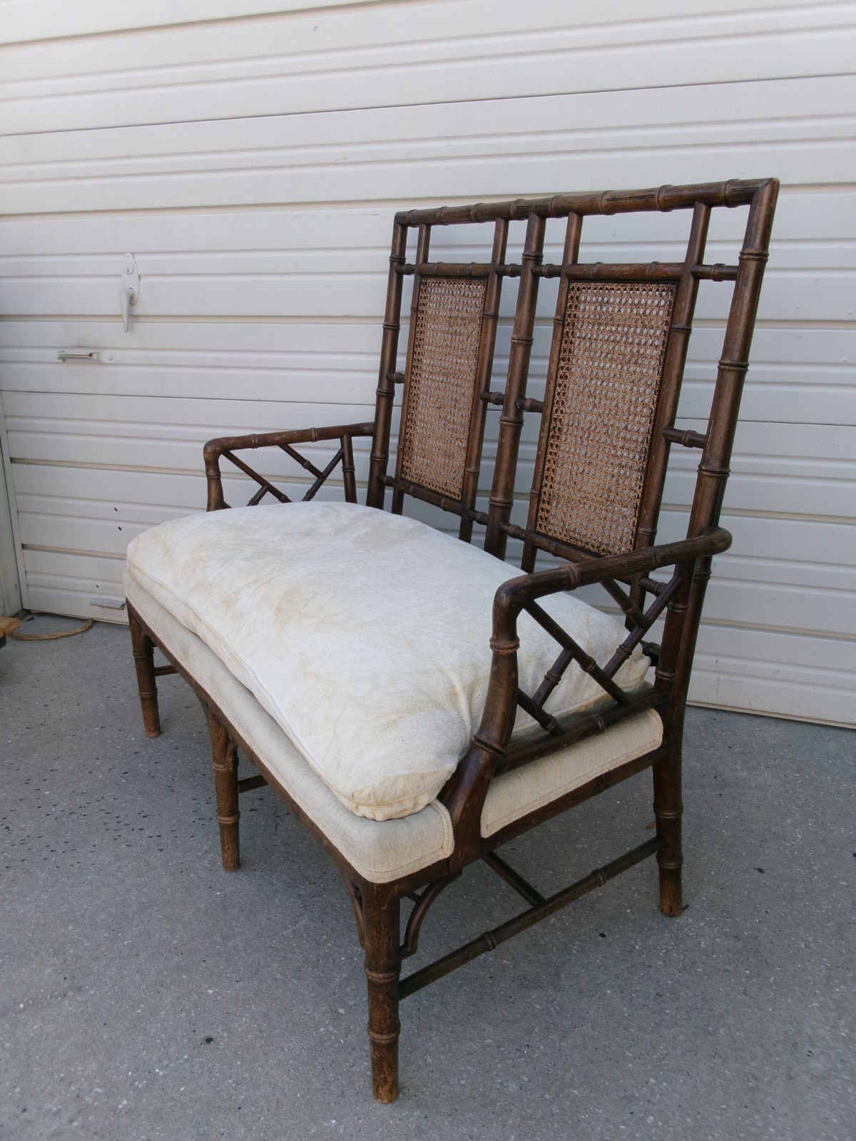Rare Faux Bamboo Fretwork Settee Bench Chippendale Chinoiserie British Colonial