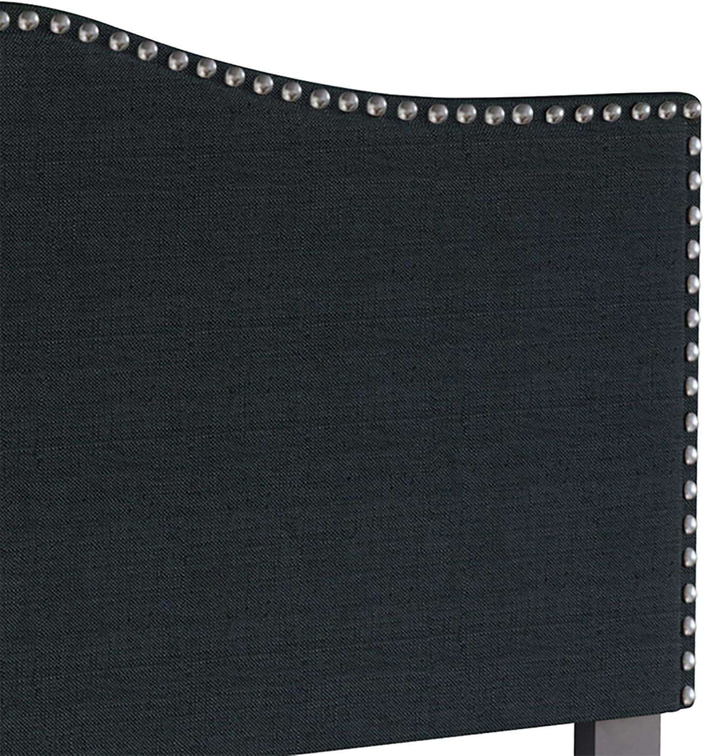 Charcoal Grey Queen Linen Upholstered Headboard with Nailhead Trim