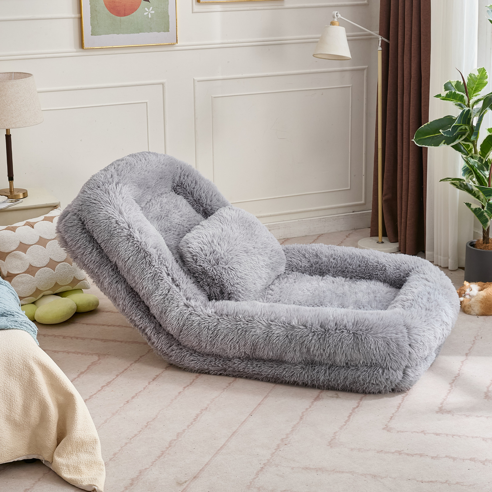 Adjustable Floor Sofa Bed, 5-Position Backrest, Light Gray, 69″ L x 35″ W