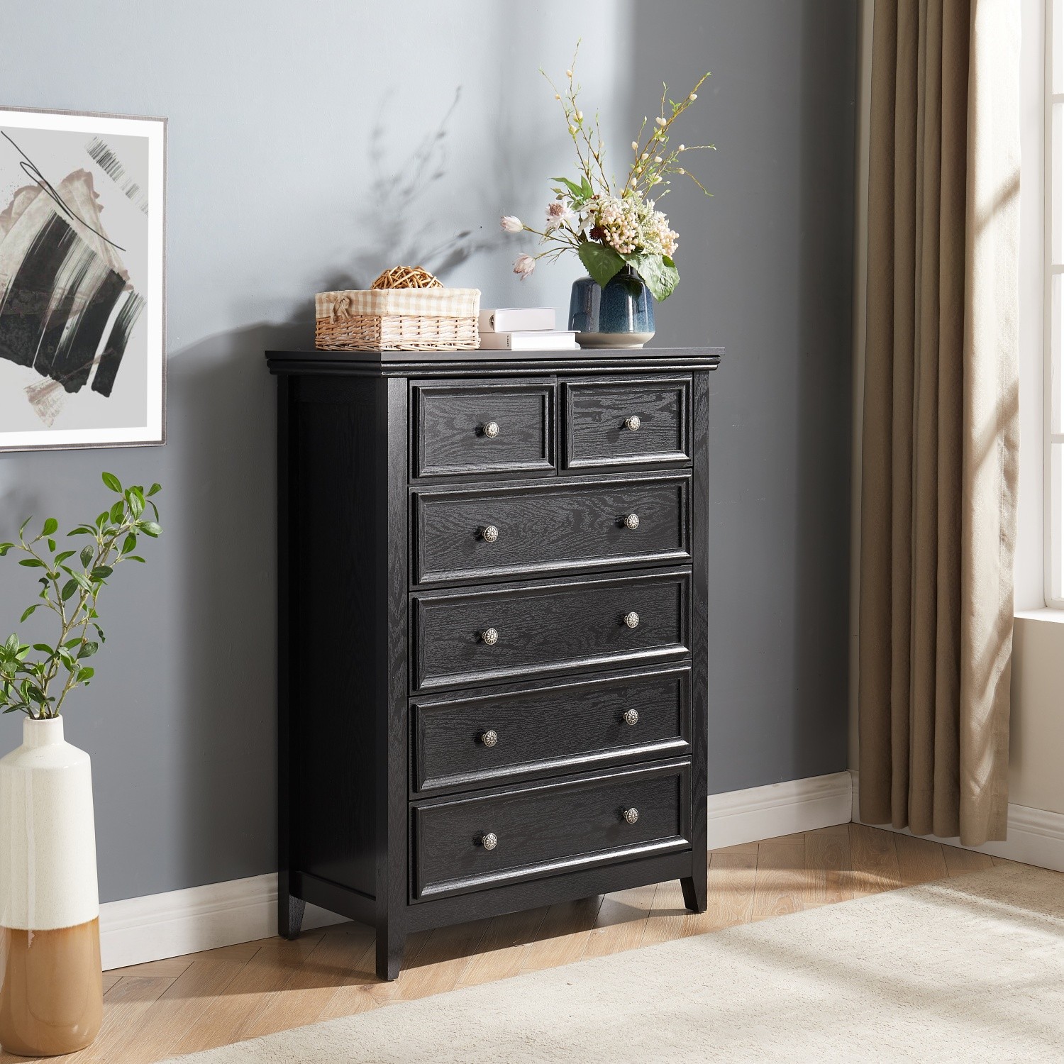 6 Drawer Dresser Tall Chest of Drawers for Bedroom Storage Organizer Cabinet US