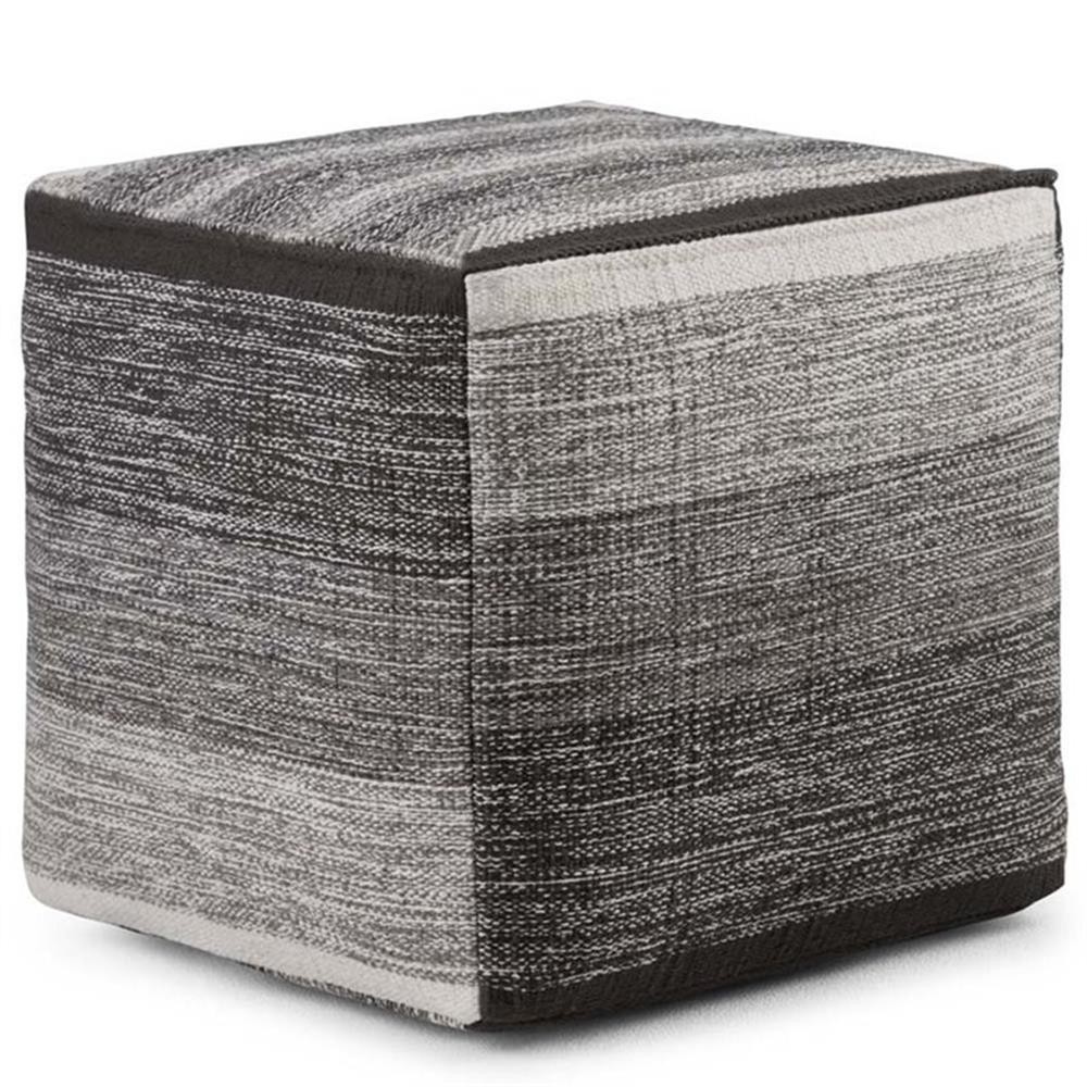 Bowery Hill Contemporary Boho Cube Pouf in Patterned Gray Melange Cotton