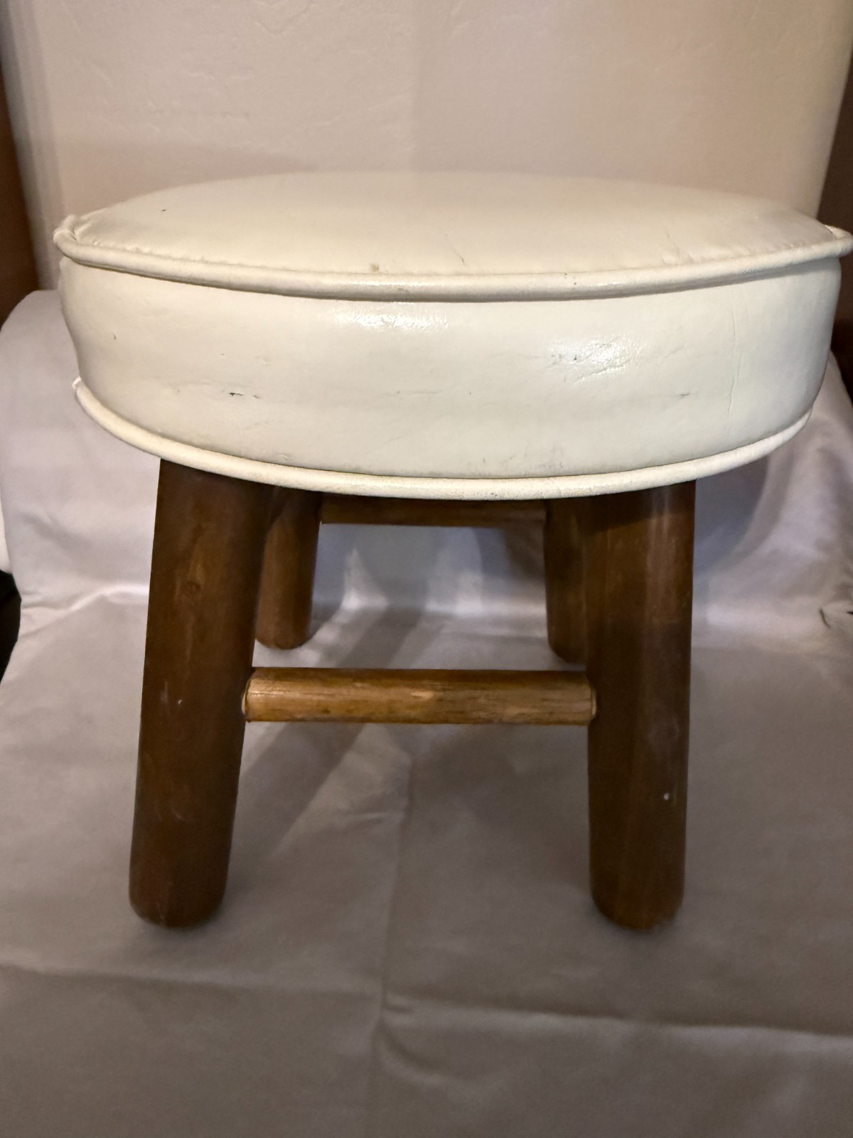 Continental Seat Inc. White Brown Wooden Stool Padded Seat Medium Wood 1989