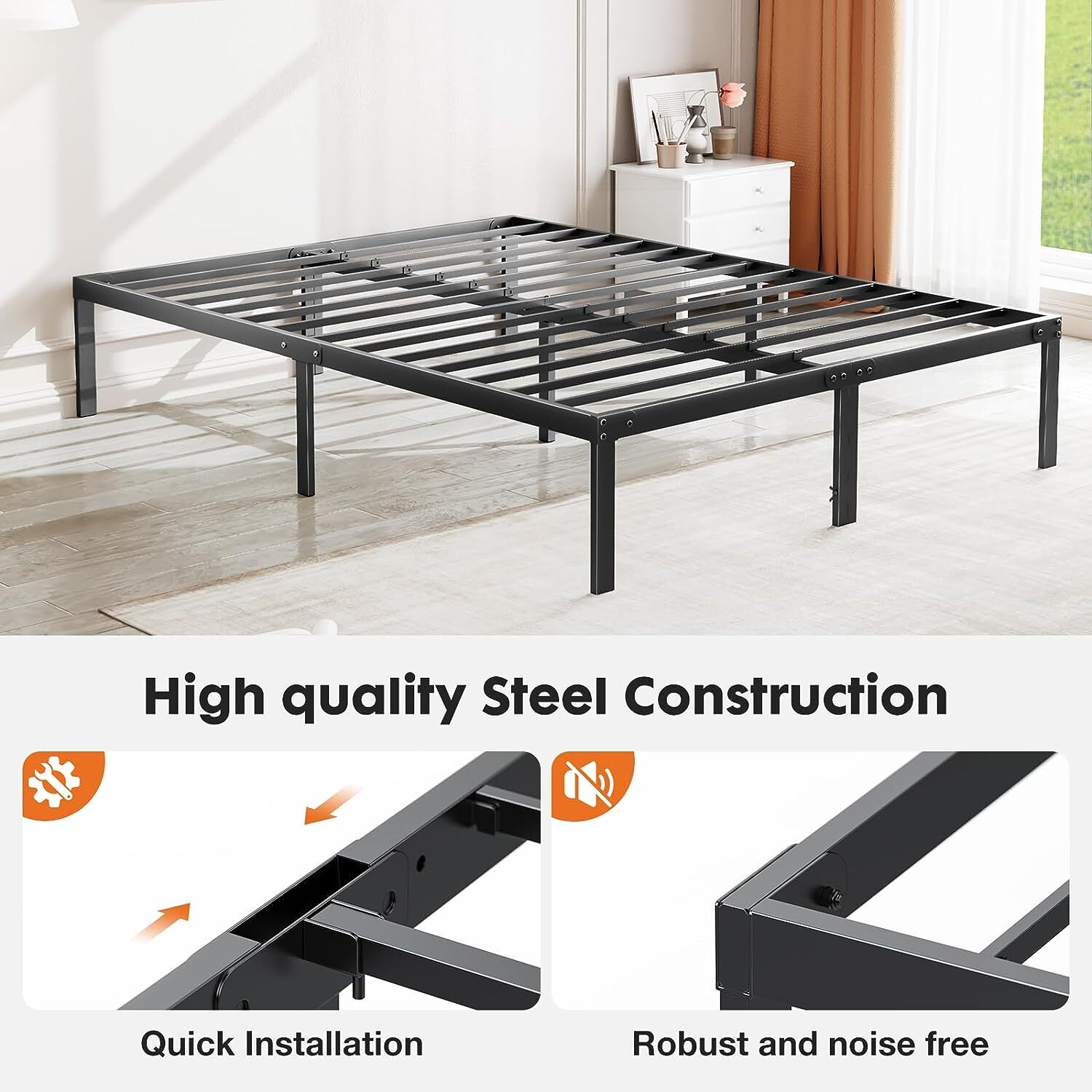 14 Inch Heavy Duty Metal Platform Bed Frame Queen Size Sturdy Steel Slat Support