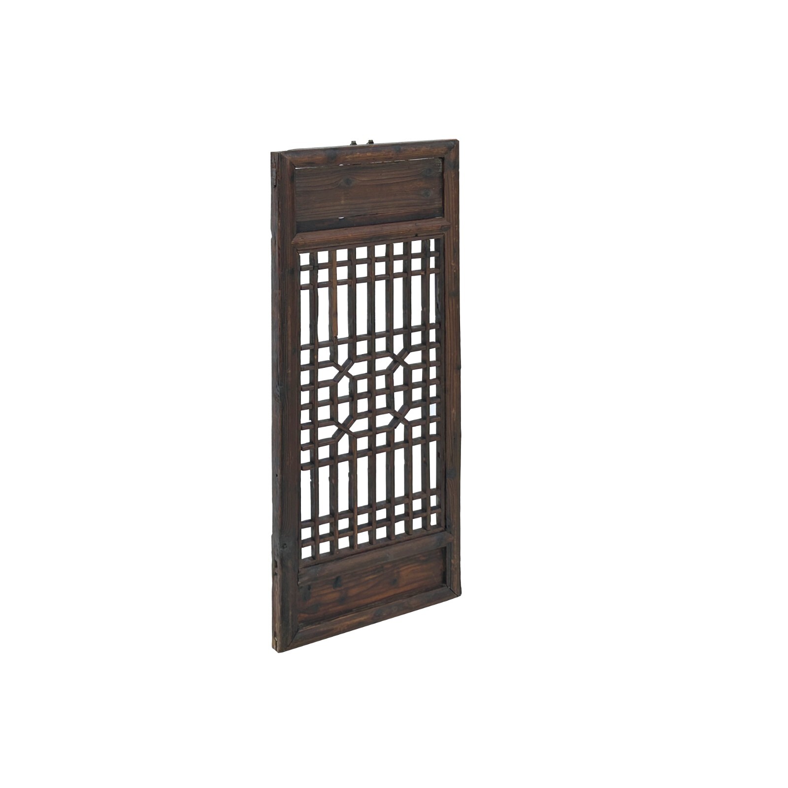 Chinese Vintage Restored Wood Geometric Pattern Brown Wall Hanging Art ws3750