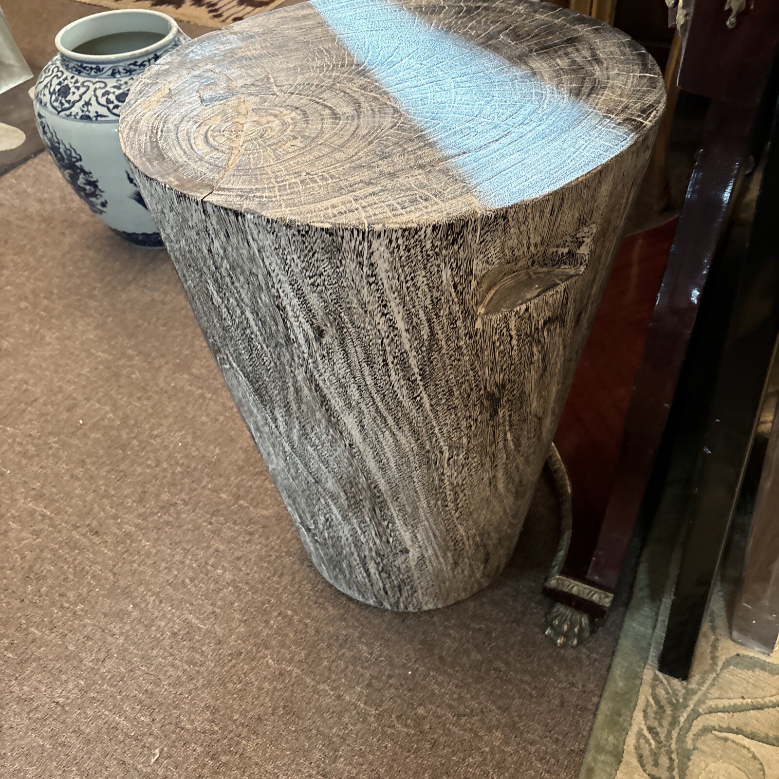 New Solid Wood Drum Accent Table Gray Stain From Thailand Heavy
