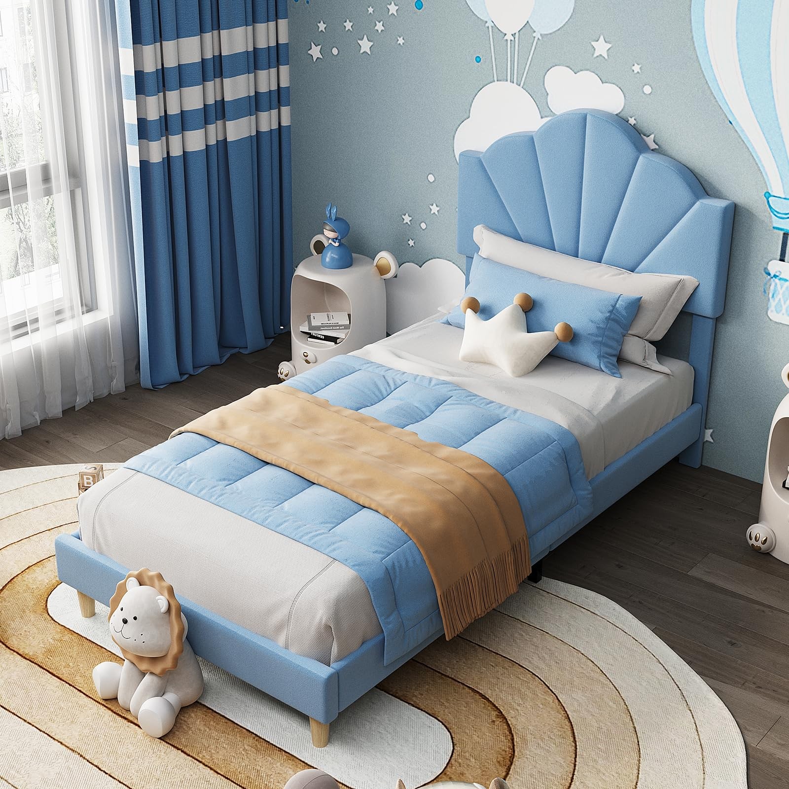 Twin/TwinXL Size Upholstered Platform Bed Frame W/Adjustable Headboard Boys,Girl