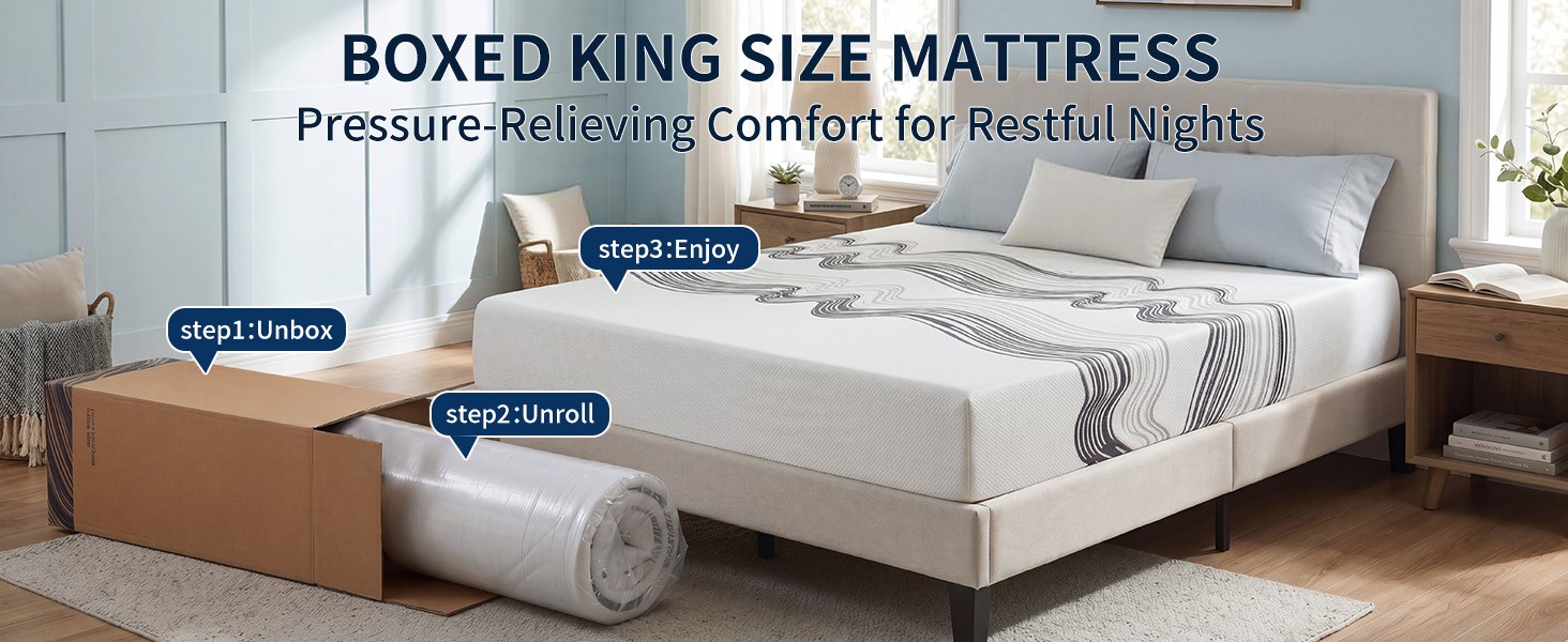 12 Inch Mattress King Size Bed in a Box for Back Pain Relief and Cool Sleep
