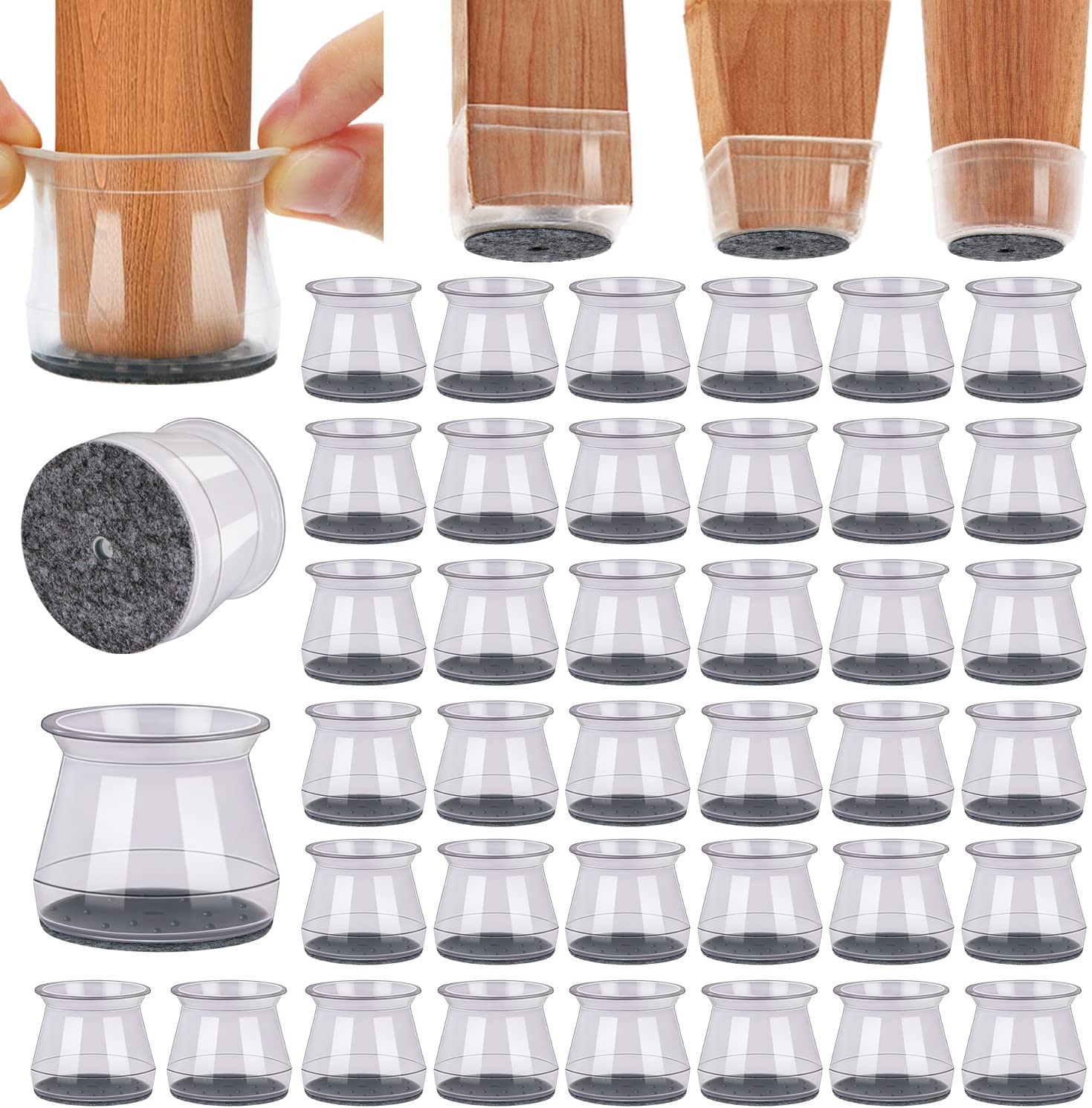 Silicone Chair Leg Floor Protectors with Felt Pads for Hardwood Anti-Slip 40 Pk