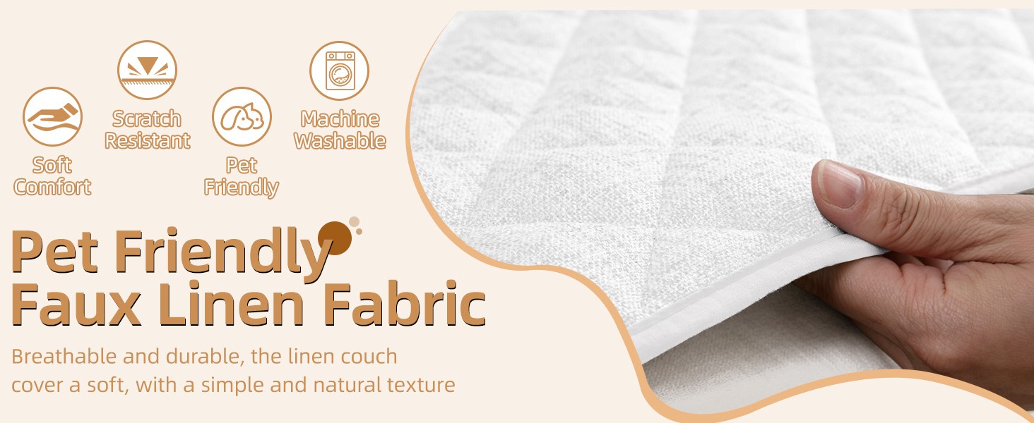 Dog Couch Cover for Sofa 100% Waterproof Faux Linen Sofa Covers for 3 Cushion