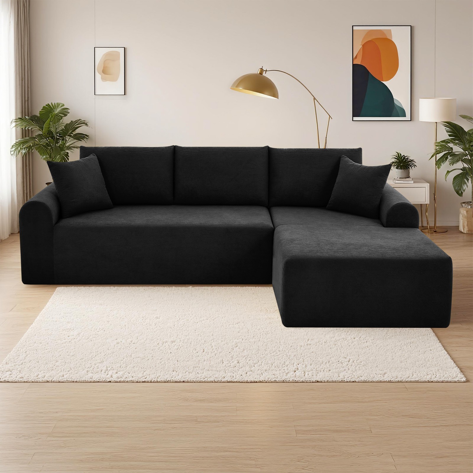 Convertible Modular Sectional Sofa, L-Shaped Boneless Couch with Chaise Lounge