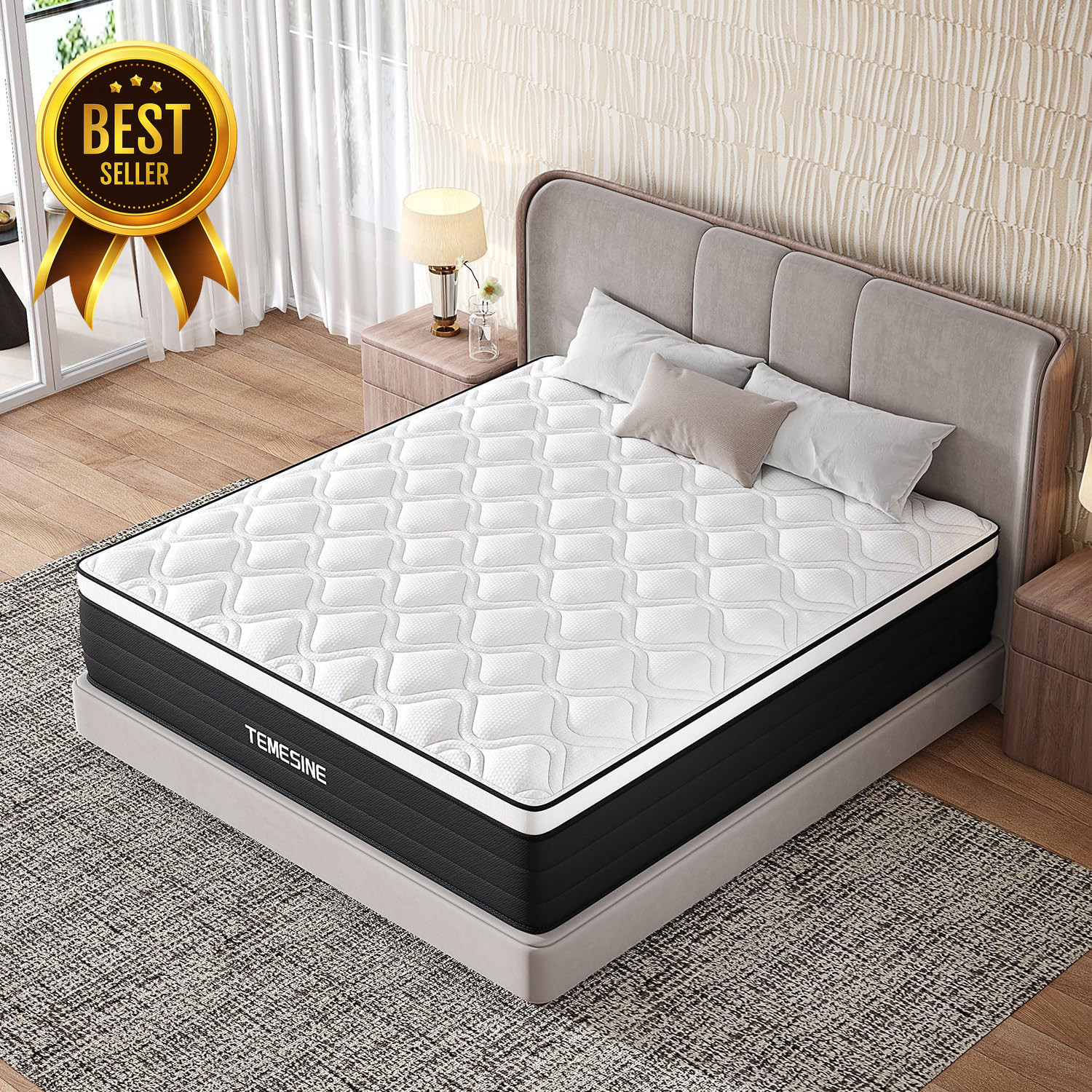 14″ Queen Hybrid Mattress Pocket Spring Gel Memory Foam Medium Firm Black